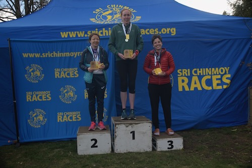 WOM Podium Sri Cinmoy 50km Perth 24.03.24 l-r Ally McGill 2nd , Jenn Wetton, 1st   Niamh Ni Mhaoileoin 3rd Pic Rob Sara