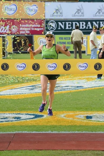 Ellie Greenwood winning Comrades Marathon 2014  Pic Comrades Marathon