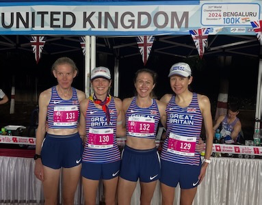 GB and NI team IAU World Championships Bengaluru. Dec 2024 L-R Sarah Webster, Julia Davis,Caroline Turner, Melissah Gibson.